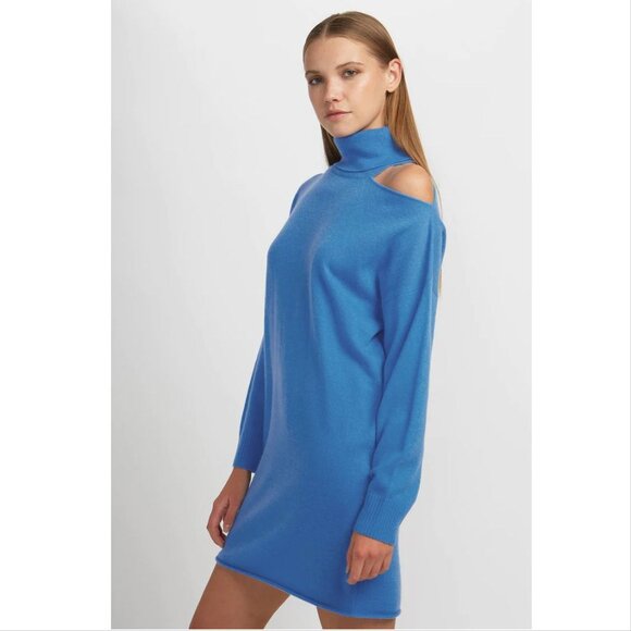 360 CASHMERE Joana Turtleneck Sweater DRESS XS Blue 100% Cashmere Knit NEW - Picture 2 of 8